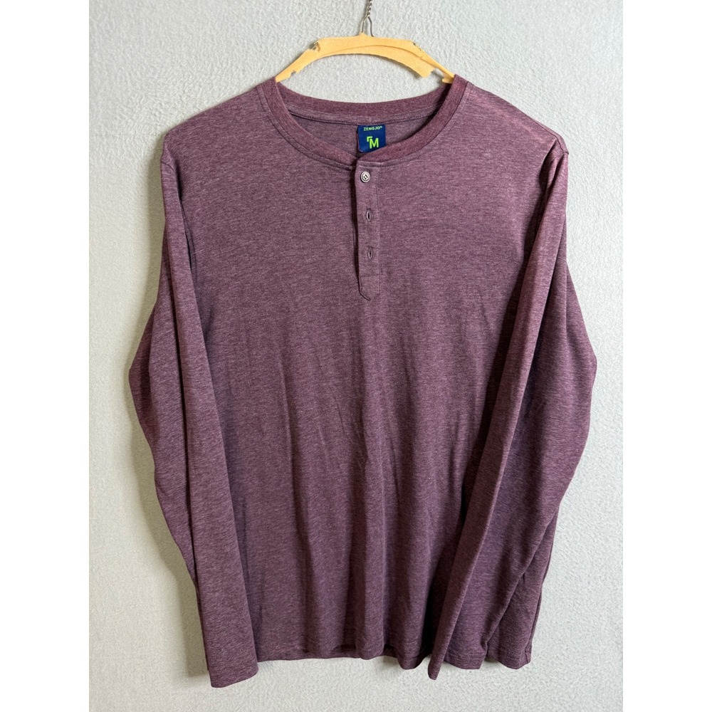 ZENGJO Henley Shirt Men's Medium Long Sleeve Plum Casual